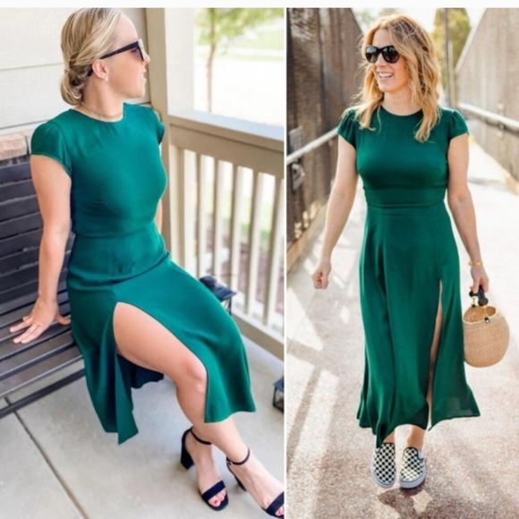 NEW Reformation Gavin Dress Emerald Green Midi Size 0 Open Back Short Sleeve - Picture 4 of 11